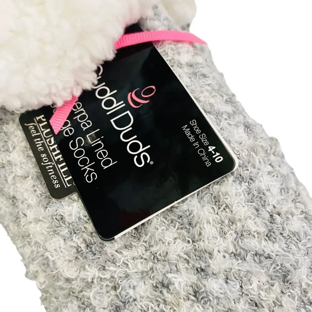 Cuddl Duds Sherpa Lined Gray Cabin Socks Set Of 2‎ Sz 4-10